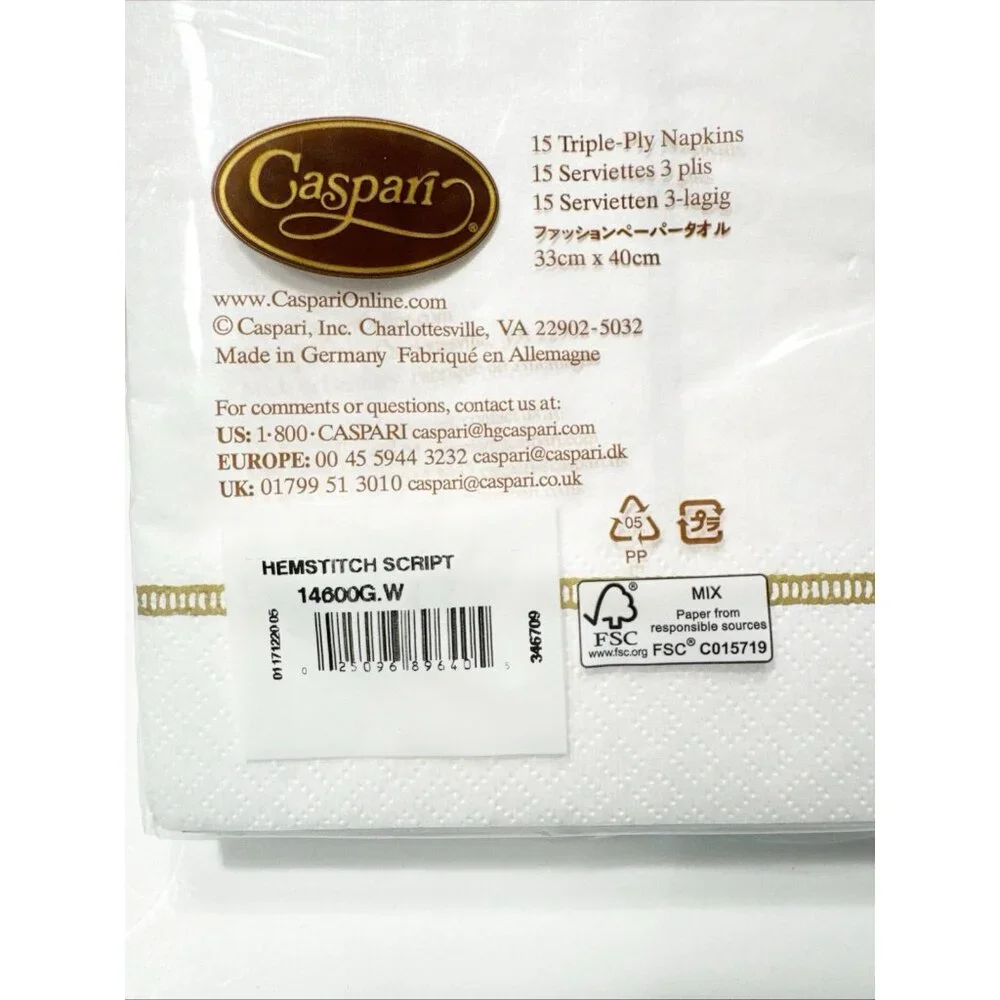NEW!! 2 Packages of Caspari Paper Napkins With the Letter 'W' Hemstitch Script